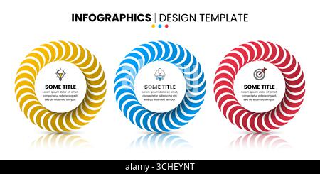 Modèle d'infographie avec icônes et 3 options ou étapes. Cercles abstraits. Peut être utilisé pour la mise en page de flux de travail, le diagramme, la bannière, la conception Web. Illustrateur vectoriel Illustration de Vecteur