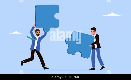 Les partenaires commerciaux se tournent la main sur un puzzle connecté. Travail d'équipe, collaboration et concept de transaction commerciale réussie. Réussir ensemble. Illustration de Vecteur