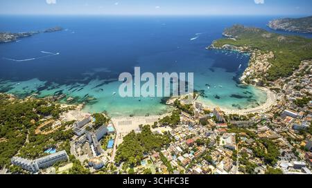 Vue aérienne, Baie de Peguera, plage Playa Peguera, plage Platja Gran de Tora, vue sur la mer, Camp de Mar (ES), Europe, Baléares, Espagne Banque D'Images
