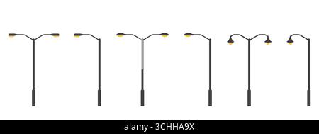 Jeu de lampadaires. Poteau de réverbère vintage. Illustration vectorielle isolée sur fond blanc. Illustration de Vecteur