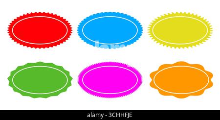 Ensemble d'autocollants Starburst de différentes couleurs pour étiquettes, rabais, prix ou étiquette de vente. Illustration vectorielle. Illustration de Vecteur