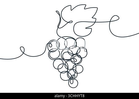 Emblème de signe de logo de vigne de raisin en ligne continue abstraite. Illustration monoline vectorielle de la vigne. Concept de branding de cave, menu de restaurant, vignoble Illustration de Vecteur