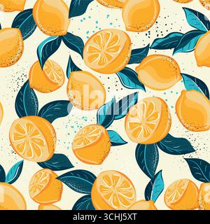 Une illustration vivante et vibrante mettant en valeur des citrons aux côtés de feuilles vertes luxuriantes, idéale pour les besoins de design rafraîchissants Illustration de Vecteur
