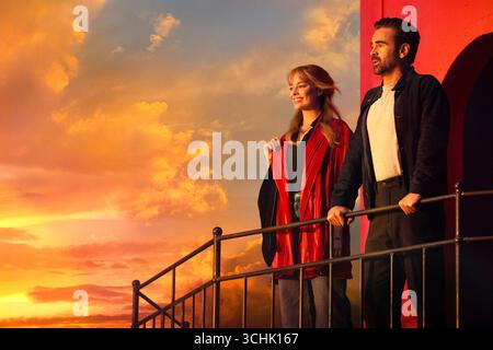 A Big Bold Beautiful Journey (2025) réalisé par Kogonada et mettant en vedette Margot Robbie et Colin Farrell dans le rôle de deux étrangers qui se rencontrent lors d'un mariage et se lancent dans un voyage fantastique pour revivre des moments marquants de leur passé. Publicité toujours À USAGE ÉDITORIAL EXCLUSIF. Crédit : BFA / Sony Pictures release Banque D'Images