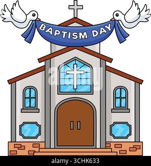 Église du baptême Cartoon Colored Clipart Illustration de Vecteur