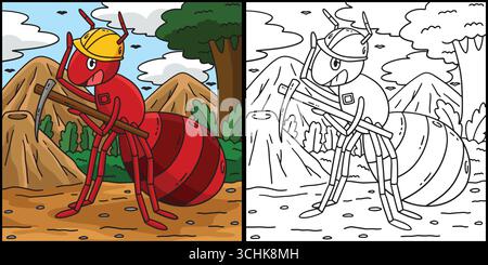 Illustration de la page à colorier de travailleur animal fourmi Illustration de Vecteur