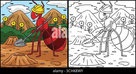 Illustration de la page de coloriage d'animaux fourmis Illustration de Vecteur