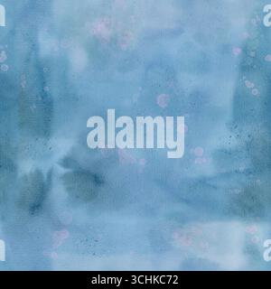 Un design abstrait magnifiquement serein qui met en valeur des tons bleus apaisants aux textures douces. Motif sans couture d'aquarelle dessiné à la main sur fond blanc pour l'impression sur tissu et papier. Banque D'Images