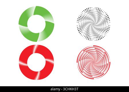 Formes géométriques circulaires abstraites. Spirale colorée, points demi-teintes, illustration vectorielle de motifs de cercle optique. Illustration de Vecteur