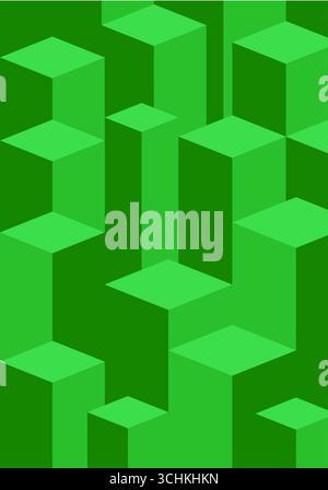 un motif abstrait de cubes tridimensionnels et de prismes rectangulaires dans différentes nuances de vert Banque D'Images