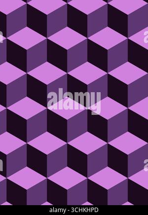 Un motif sans couture de cubes 3D dans les tons de violet. Banque D'Images