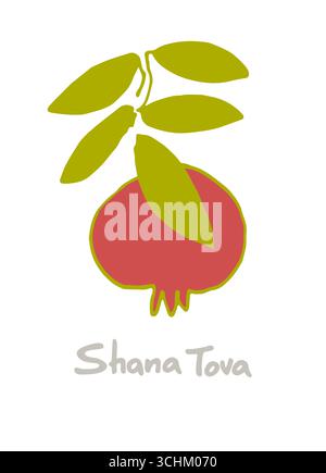 Rosh Hashana fond de salutation. Je souhaite une bonne année en hébreu. Texte lettré à la main décoré de grenade Illustration de Vecteur