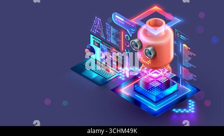 Réseaux neuronaux pour enfants. apprendre aux enfants comment écrire des messages pour les réseaux neuronaux. IA ou intelligence artificielle pour l'éducation des enfants. Jouet IA Illustration de Vecteur