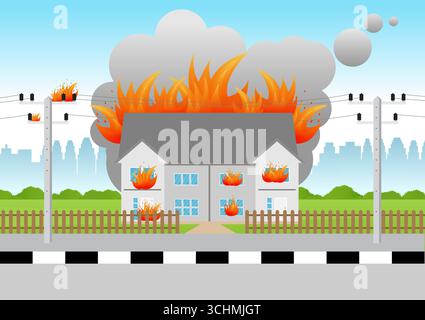 Maison en feu. Feu dans la maison. Maison en feu. Assurance incendie .illustration vectorielle. Illustration de Vecteur