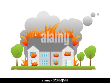 Maison en feu. Feu dans la maison. Maison en feu. Assurance incendie .illustration vectorielle. Illustration de Vecteur