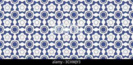 Motif de tuile de fleur bleu sans couture avec des cercles Illustration de Vecteur