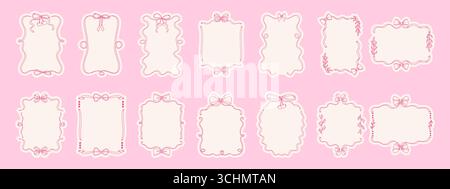 Ensemble de cadre de noeud coquette élégant. Cadres ondulés dessinés à la main modernes pour les invitations et les cartes Illustration de Vecteur