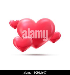 Composition avec des coeurs 3D. Bannière avec coeur 3D. Illustration de Vecteur