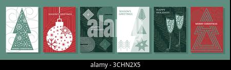 Carte de Noël dans un style minimaliste. Motif linéaire géométrique avec Noël et bonne année. Abstraction de Noël pour salutations, invitations, bann Illustration de Vecteur