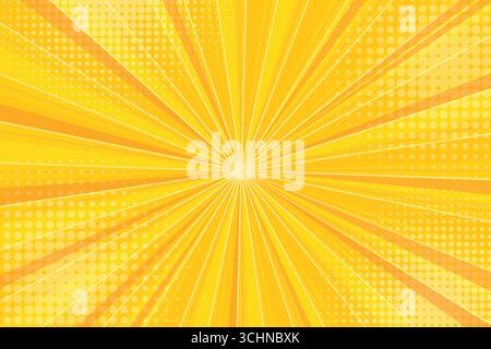 Fond jaune de pop art de bande dessinée. Fond de demi-teintes créatif effet zoom. Effet d'explosion anime avec Sunburst. Fond de super-héros Illustration de Vecteur
