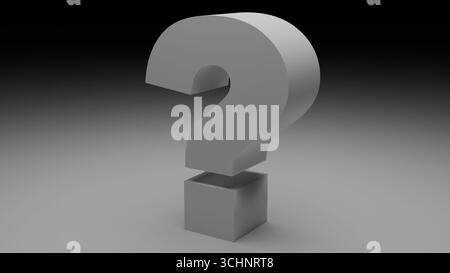 Un rendu 3D en gros plan d'un point d'interrogation se tient bien en évidence sur un fond dégradé sombre, représentant le doute, l'interrogation et la résolution de problèmes. Banque D'Images