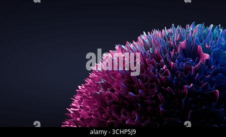 Abstrait 3D Purple et Blue Spiky Organic Sphere sur fond sombre pour Art futuriste Banque D'Images
