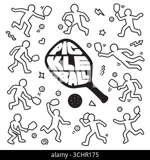Jeu de compilation d'icônes de doodle de Pickleball. Ensemble d'illustration de doodle vectoriel pour le web, la conception de t-shirt, toute autre utilisation de conception graphique Illustration de Vecteur