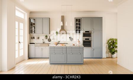 Rendu intérieur moderne de cuisine scandinave Banque D'Images