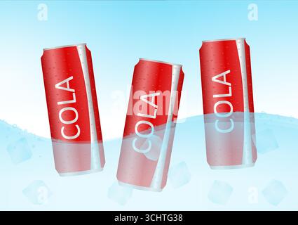 Boissons gazeuses fraîches et fraîches ou canettes de soda. Boisson fraîche Fizzy. Illustration vectorielle. Illustration de Vecteur