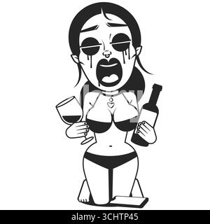 Fille lisant un livre et pleurant triste et pleurer bande dessinée femme Pop Art Illustration de Vecteur