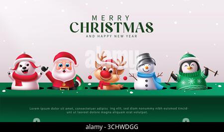 Clipart de personnage de Noël avec texte de voeux et illustration vectorielle festive Illustration de Vecteur