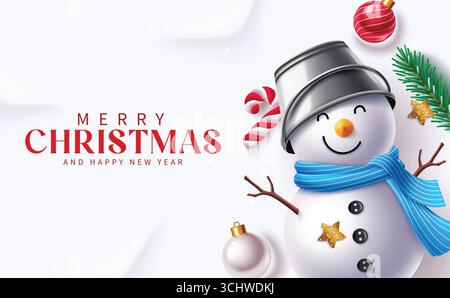 Clipart de bonhomme de neige de vacances avec ornements et texte joyeux Noël Illustration de Vecteur