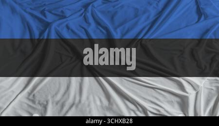 Drapeau estonien avec fond de texture de tissu. Drapeau national d'Estonie avec texture de tissu Banque D'Images