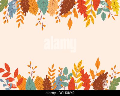 Bordure de motif naturel de feuilles d'automne colorées Illustration de Vecteur
