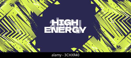 Fond sport dynamique avec style grunge énergique dans les couleurs jaune et marine, textures demi-ton et traits de pinceau Illustration de Vecteur