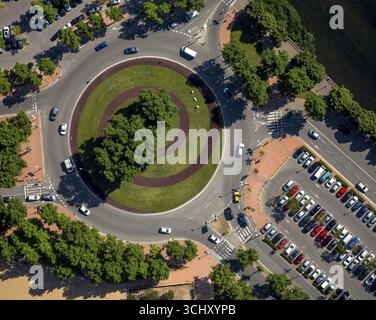 Rond-point à Av.Franca Sant Ponc, Gérone, Costa Brava, Catalogne, Espagne, Europe, vue aérienne, vue plongeante, photographie aérienne, photographie aérienne Banque D'Images