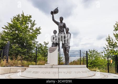 Statue des vainqueurs de la Coupe d'Europe de West Ham United au stade de Londres. Londres, Royaume-Uni, 14 juillet 2024 Banque D'Images