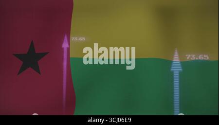 Affichage du drapeau de Guinée-Bissau avec des flèches translucides et des superpositions numériques dans l'affichage numérique Banque D'Images