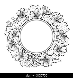 Cadre rond Malva Branch Outline. Illustration de Vecteur
