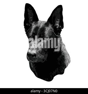 Portrait d'un chien de berger allemand noir dans le style croquis isolé sur fond blanc, illustration vectorielle Illustration de Vecteur