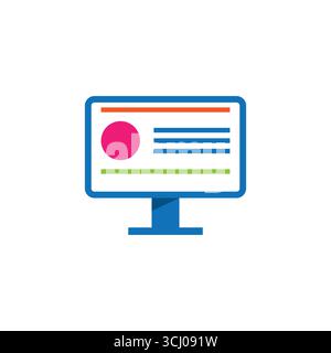 Vecteur de conception plate de moniteur d'ordinateur avec du texte et des éléments graphiques. Idéal pour la conception Web, l'interface UI/UX et la présentation numérique créative. Illustration de Vecteur
