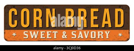 Pain de maïs vintage signe en métal rouillé sur un fond blanc, illustration vectorielle Illustration de Vecteur