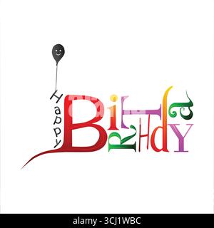 Joyeux anniversaire créatif multi-couleur texte png anniversaire vecteur d'effet de texte transparent images de fond Illustration de Vecteur