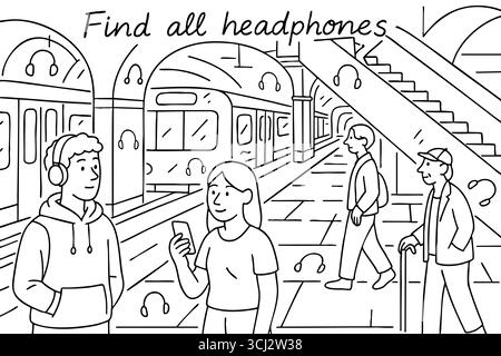 Coloriage de métro avec écouteurs cachés. Illustration de Vecteur