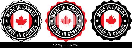 Autocollant de timbre rond fabriqué au Canada – conception de badge Vintage Maple Leaf pour l'emballage et la marque Illustration de Vecteur