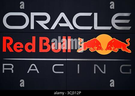 MONZA, ITALIE - 04 SEPTEMBRE : vue générale du logo Oracle Red Bull Racing lors des avant-premières du Grand Prix de F1 d'Italie à l'Autodromo Nazionale Monza le 04 septembre 2025 à Monza, Italie. (Photo de Vince Mignott/Alamy Live News) Banque D'Images