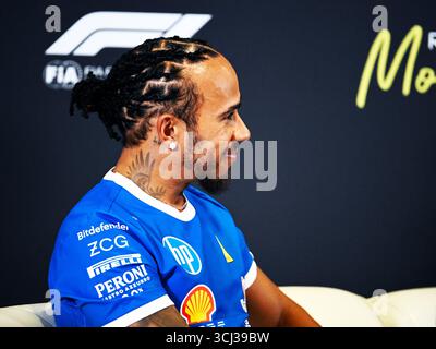 Piombino, Piombino, Italie. 4 septembre 2025. 44 Lewis Hamilton de l'équipe Scuderia Ferrari HP, Ferrari SF-25, Conférence de presse à Monza, pendant le Championnat du monde de formule 1 de la FIA Pirelli Gran Premio d'Italia 2025, 04 septembre, à Monza, Italie (crédit image : © Luca Barsali/ZUMA Press Wire) USAGE ÉDITORIAL SEULEMENT ! Non destiné à UN USAGE commercial ! Banque D'Images