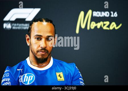 Piombino, Piombino, Italie. 4 septembre 2025. 44 Lewis Hamilton de l'équipe Scuderia Ferrari HP, Ferrari SF-25, Conférence de presse à Monza, pendant le Championnat du monde de formule 1 de la FIA Pirelli Gran Premio d'Italia 2025, 04 septembre, à Monza, Italie (crédit image : © Luca Barsali/ZUMA Press Wire) USAGE ÉDITORIAL SEULEMENT ! Non destiné à UN USAGE commercial ! Banque D'Images