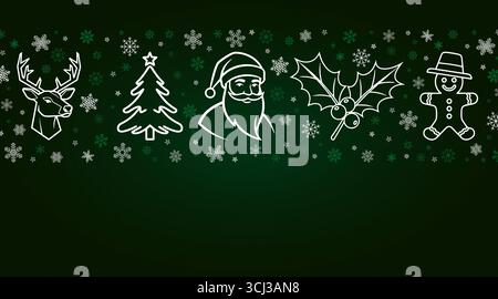 Motif sans couture de Noël festif avec icônes de vacances sur fond vert foncé Illustration de Vecteur