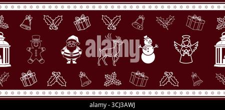 Motif de Noël sans couture avec des éléments festifs. Fond de ruban. Design des fêtes. Illustration de Vecteur